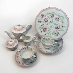 Grace Teaware Pink Floral Tea Set 11pc Teapot Sugar Creamer Trios New In Wrapper